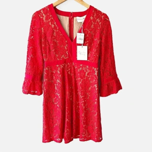 NWT Charles Henry Dress V Neck Flutter Sleeve Red Cocktail Dress Size XS - Picture 1 of 9
